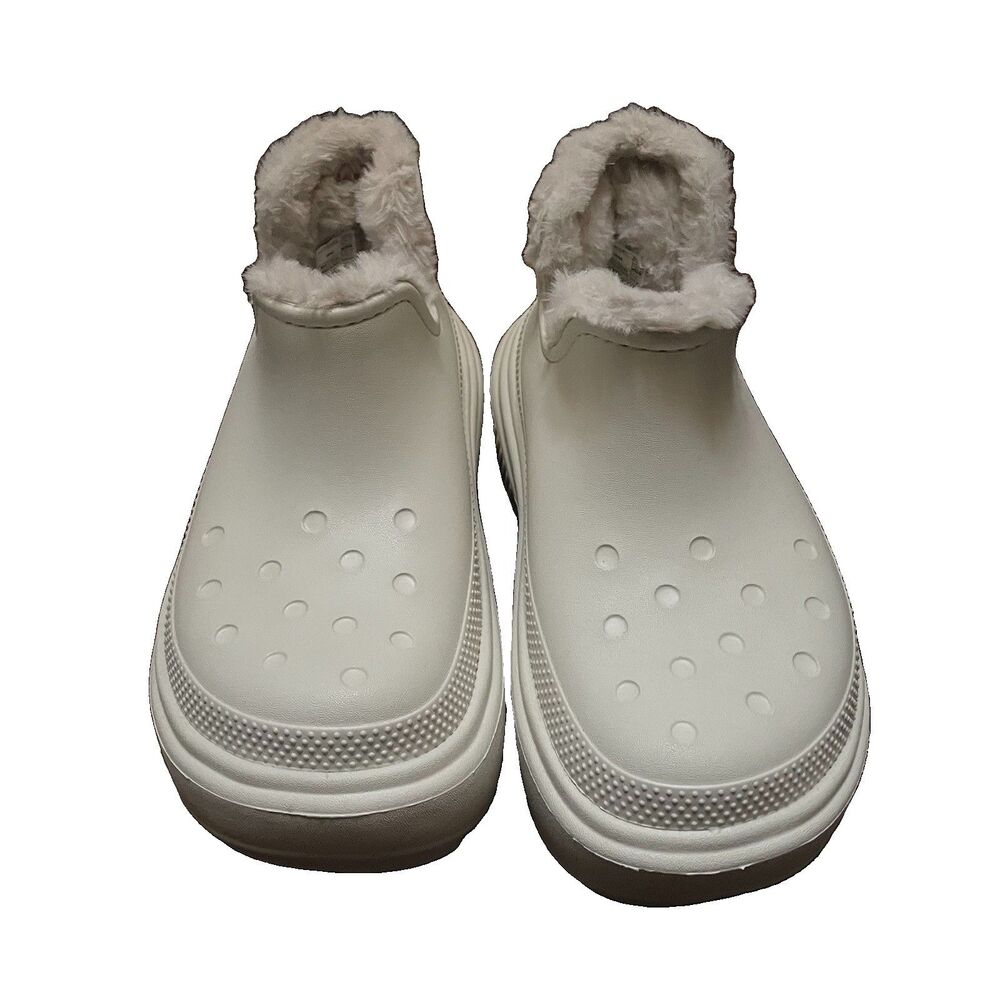 Crocs Stomp Shorty Platform Shearling Boot in Stucco M6/W8 Cozy Chunky Linen Fur